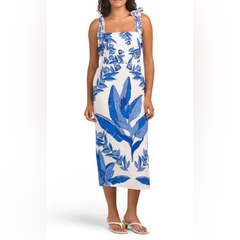NWT Calypso St. Barth Linen Blend Tropical Floral Midi Sheath Dress Size XS